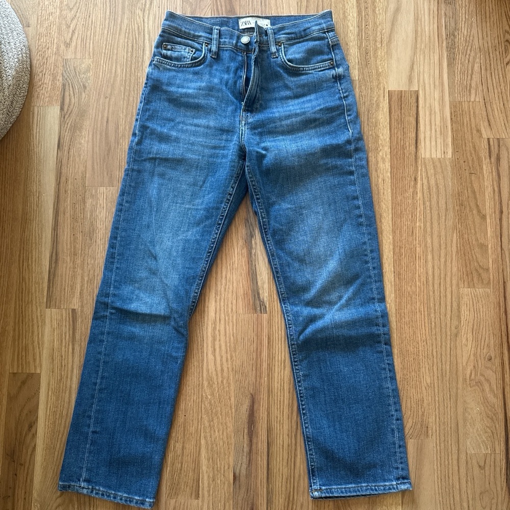 Zara straight leg blue jeans